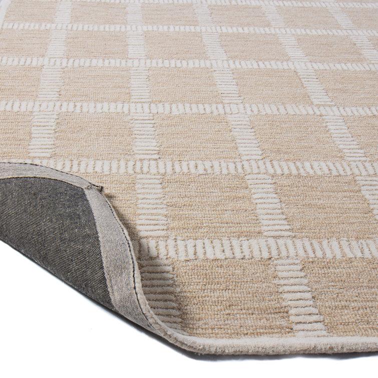 Handmade Beige Wool Rectangular Tufted Area Rug 3'6" x 5'6"
