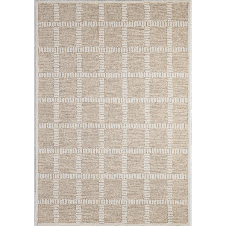 Handmade Beige Wool Rectangular Tufted Area Rug 3'6" x 5'6"