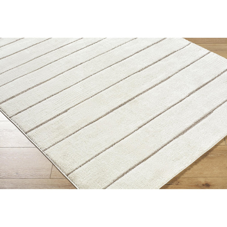 Ivory and Taupe Striped Synthetic Runner Rug