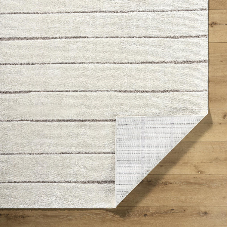 Ivory and Taupe Striped Synthetic Runner Rug