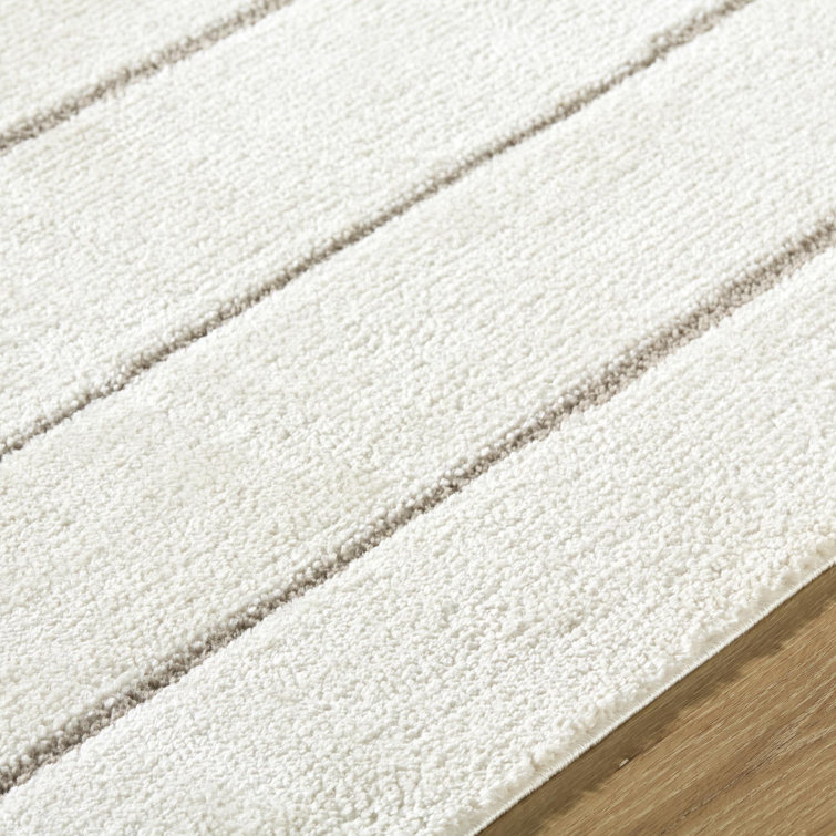 Ivory and Taupe Striped Synthetic Runner Rug