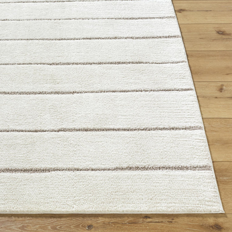 Ivory and Taupe Striped Synthetic Runner Rug