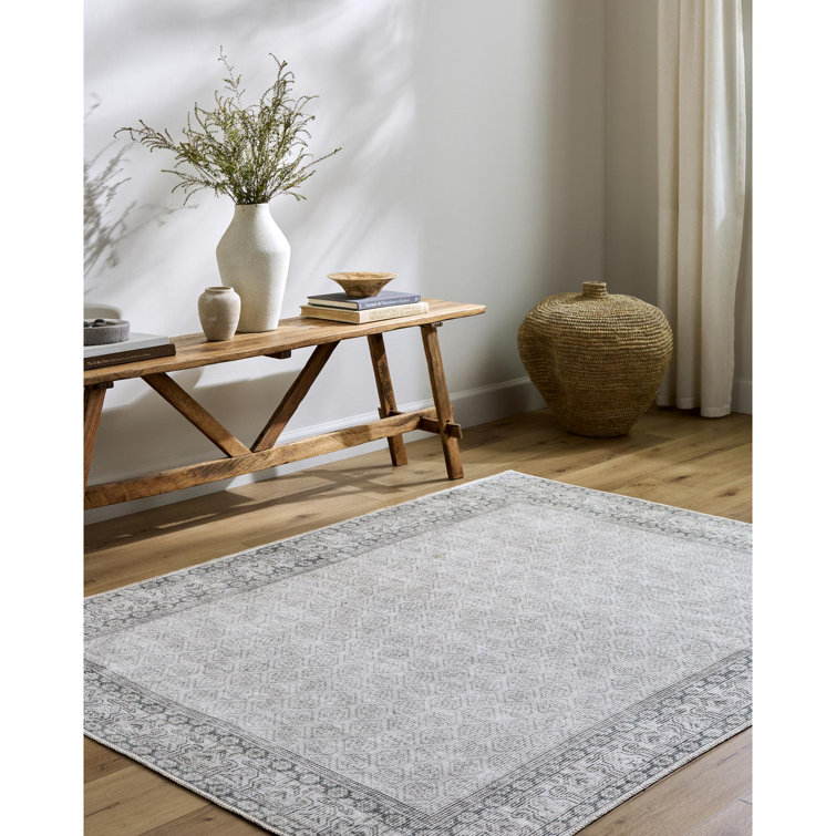 Sage and Blue Rectangular Polyester Washable Area Rug