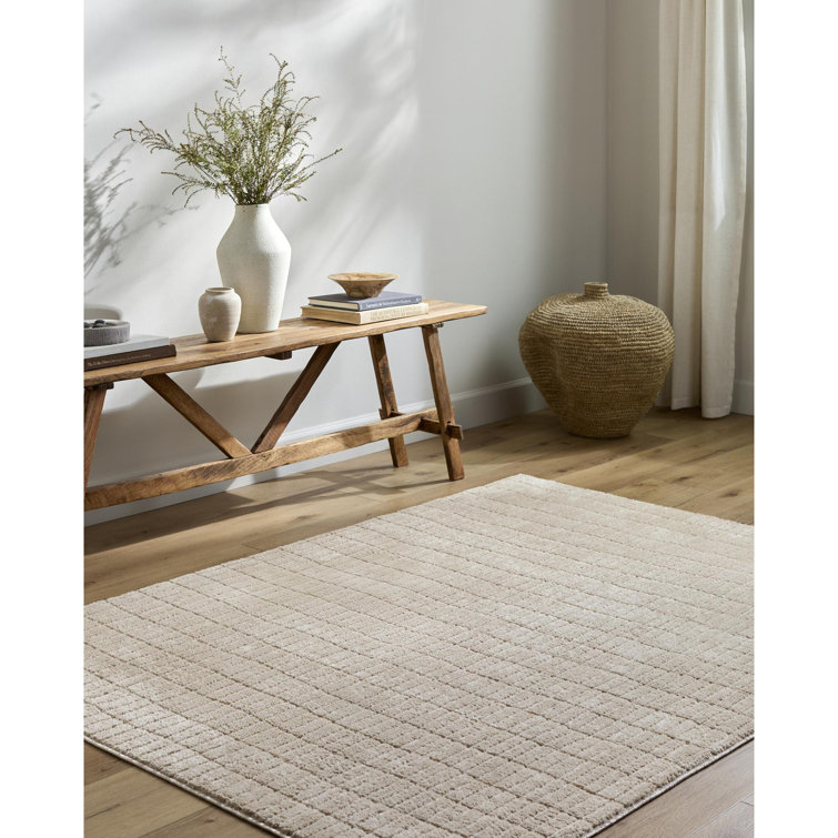 Light Brown Minimalist Striped Polyester Area Rug, 5'3" x 7'
