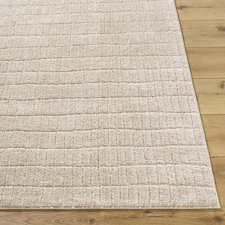 Light Brown Minimalist Striped Polyester Area Rug, 5'3" x 7'