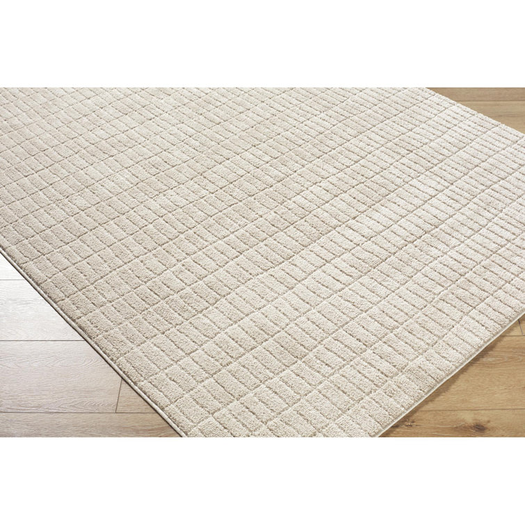 Light Brown Minimalist Striped Polyester Area Rug, 5'3" x 7'