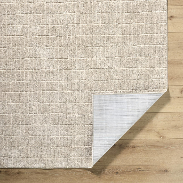Light Brown Minimalist Striped Polyester Area Rug, 5'3" x 7'