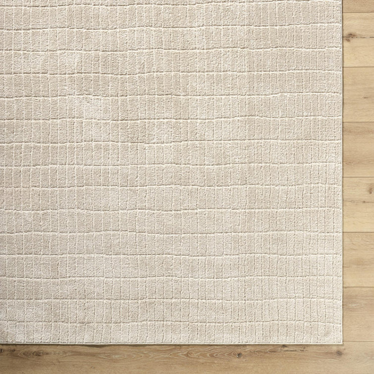 Light Brown Minimalist Striped Polyester Area Rug, 5'3" x 7'