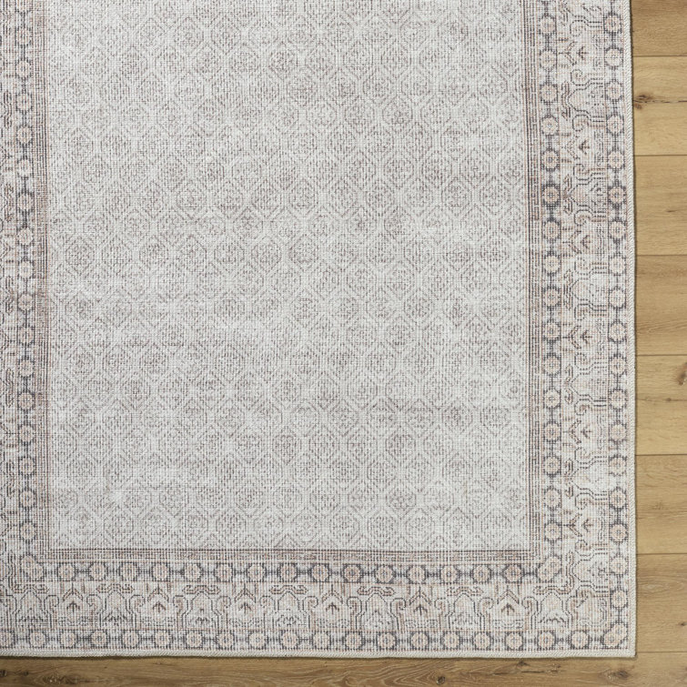 Rainier Cream and Tan Polyester Washable Runner Rug