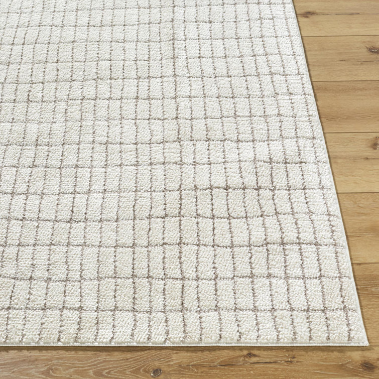 Ivory and Taupe Striped Synthetic 10' x 14' Area Rug