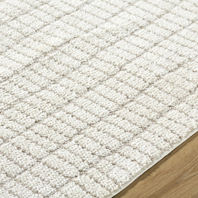 Ivory and Taupe Striped Synthetic 10' x 14' Area Rug