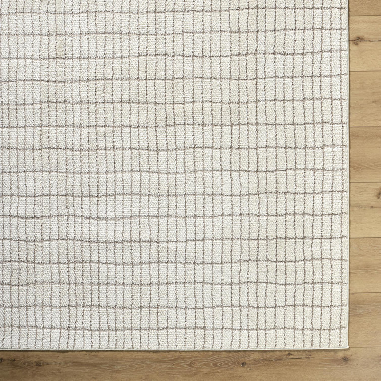 Ivory and Taupe Striped Synthetic 10' x 14' Area Rug