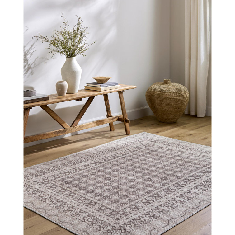Rainier Light Brown Synthetic Washable Rectangular Area Rug