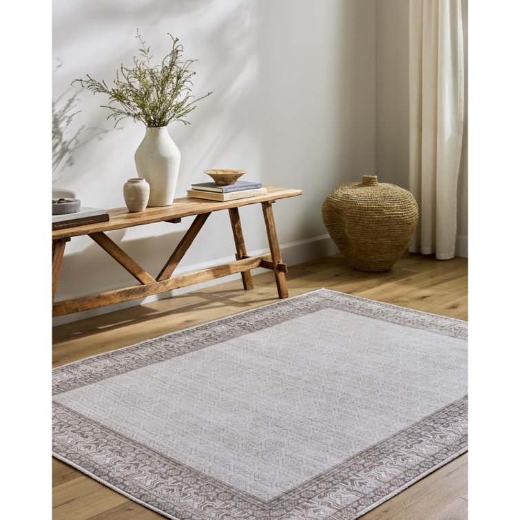 Rainier Brown and Cream Washable Synthetic Area Rug