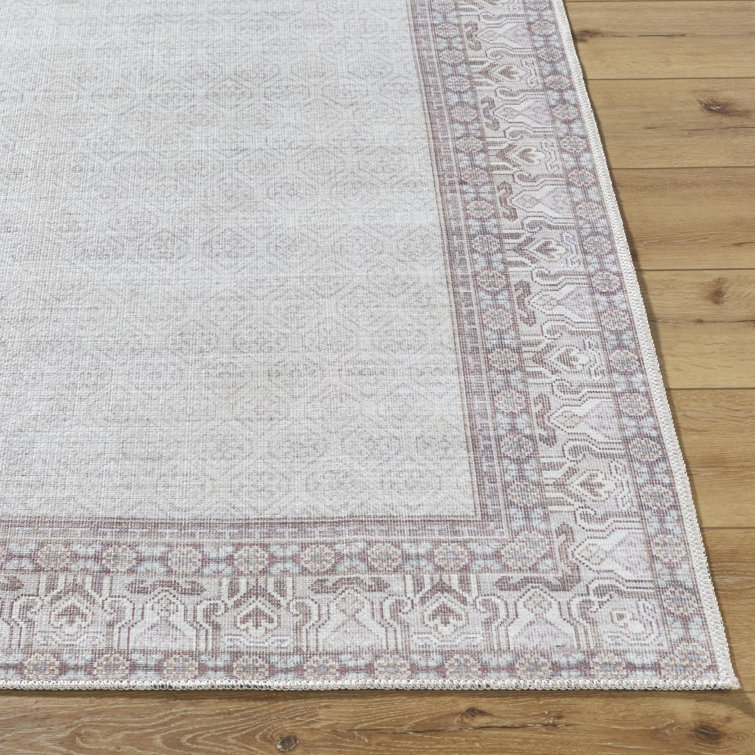 Rainier Brown and Cream Washable Synthetic Area Rug
