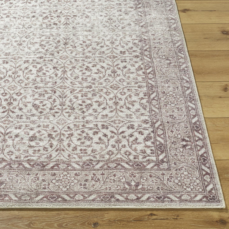 Cream and Medium Brown Stain-Resistant Synthetic Rectangular Area Rug