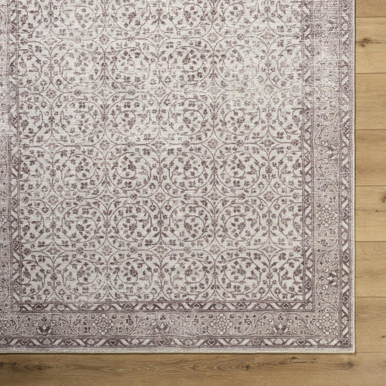 Cream and Medium Brown Stain-Resistant Synthetic Rectangular Area Rug