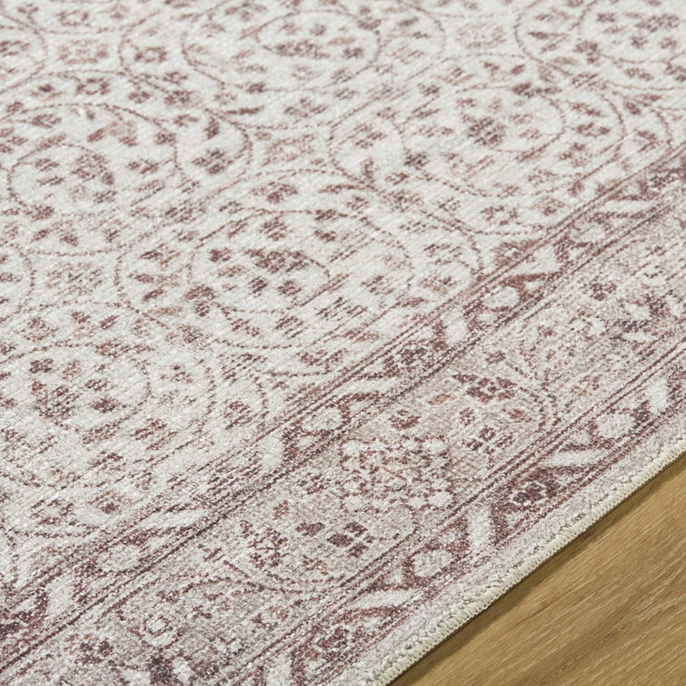 Cream and Medium Brown Stain-Resistant Synthetic Rectangular Area Rug