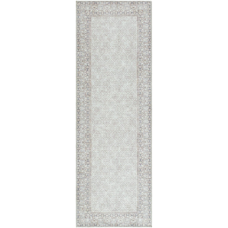 Rainier Cream and Tan Washable Synthetic Runner Area Rug