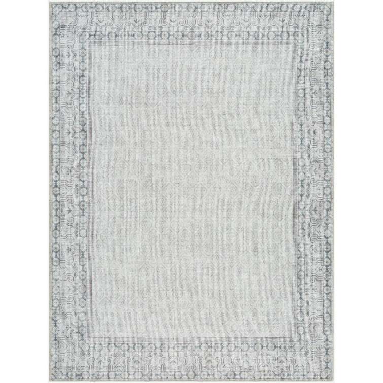 Sage and Blue Polyester Washable Rectangular Area Rug