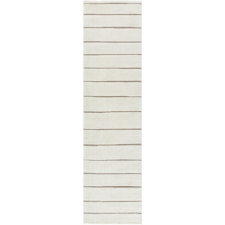Ivory and Taupe Striped Synthetic Runner Rug