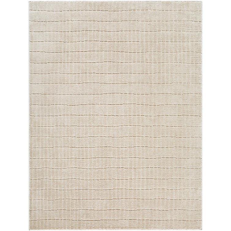 Light Brown Minimalist Striped Polyester Area Rug, 5'3" x 7'