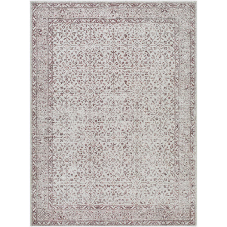 Cream and Medium Brown Stain-Resistant Synthetic Rectangular Area Rug