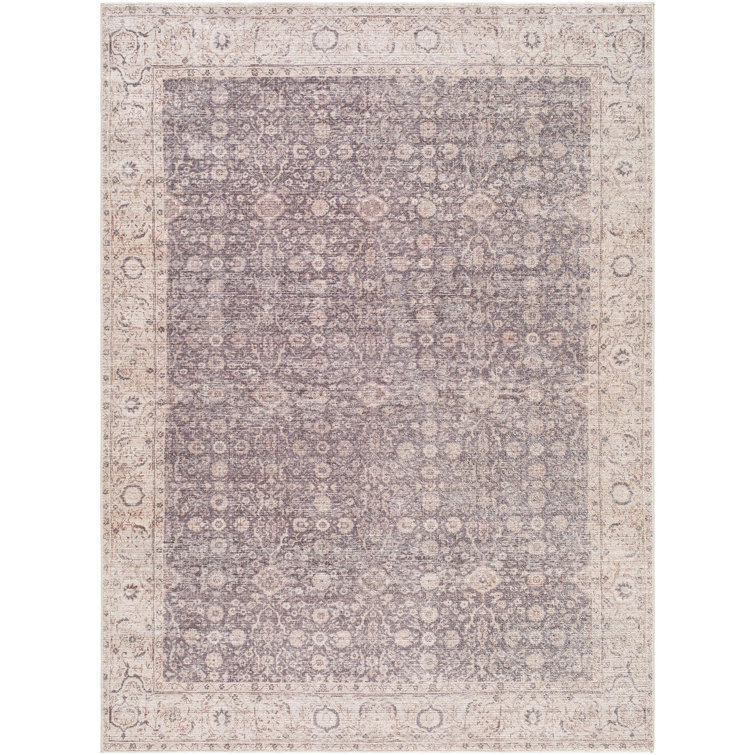 Charcoal and Tan Synthetic Vintage Floral Area Rug 5'2" x 7'