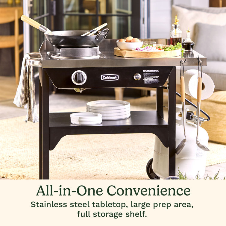 Cuisinart Black and Stainless Steel Outdoor Wok Station with Carbon Steel Wok