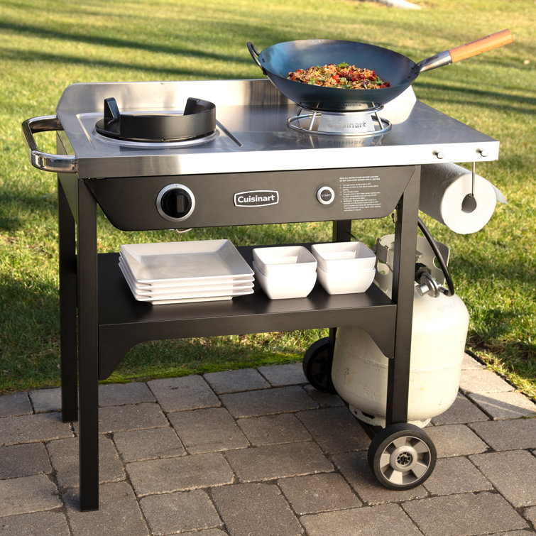 Cuisinart Black and Stainless Steel Outdoor Wok Station with Carbon Steel Wok