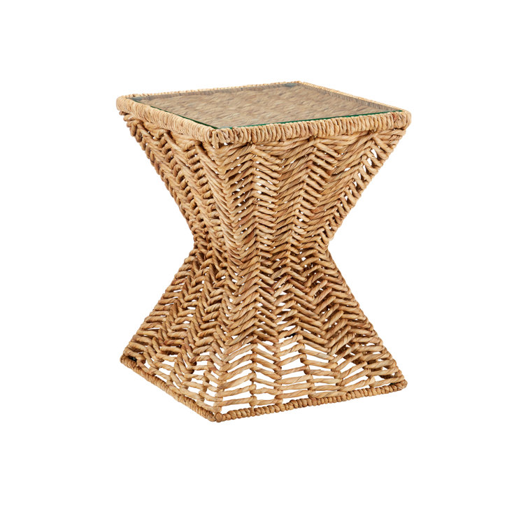 Natural Water Hyacinth and Glass Square Accent Table