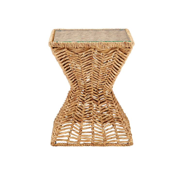 Natural Water Hyacinth and Glass Square Accent Table
