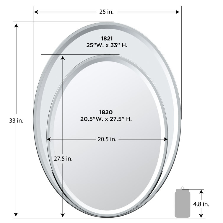 33" Chrome Minimalist Flush Mount Oval Bathroom Mirror