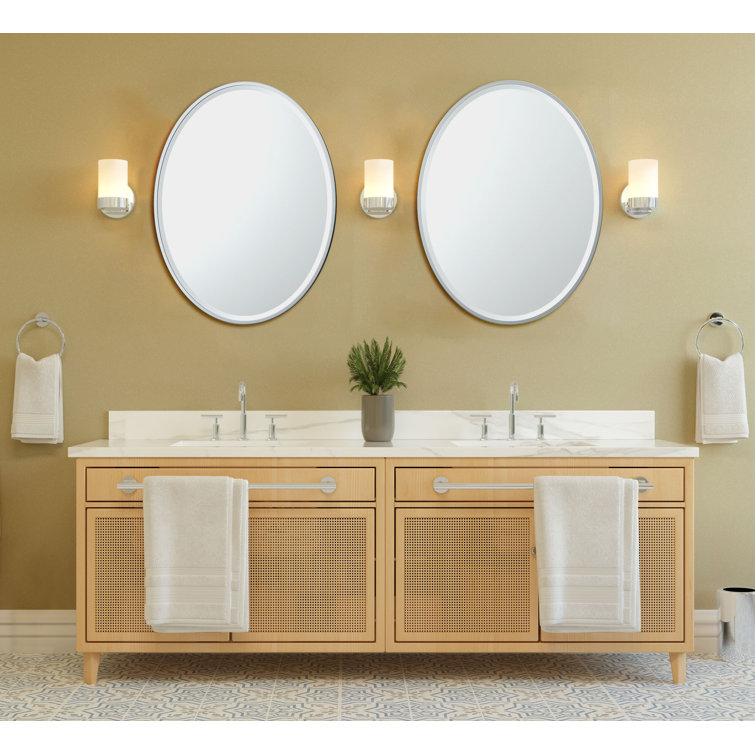 33" Chrome Minimalist Flush Mount Oval Bathroom Mirror