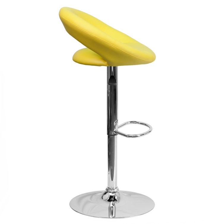 Yellow Vinyl Adjustable Swivel Bar Stool with Chrome Base
