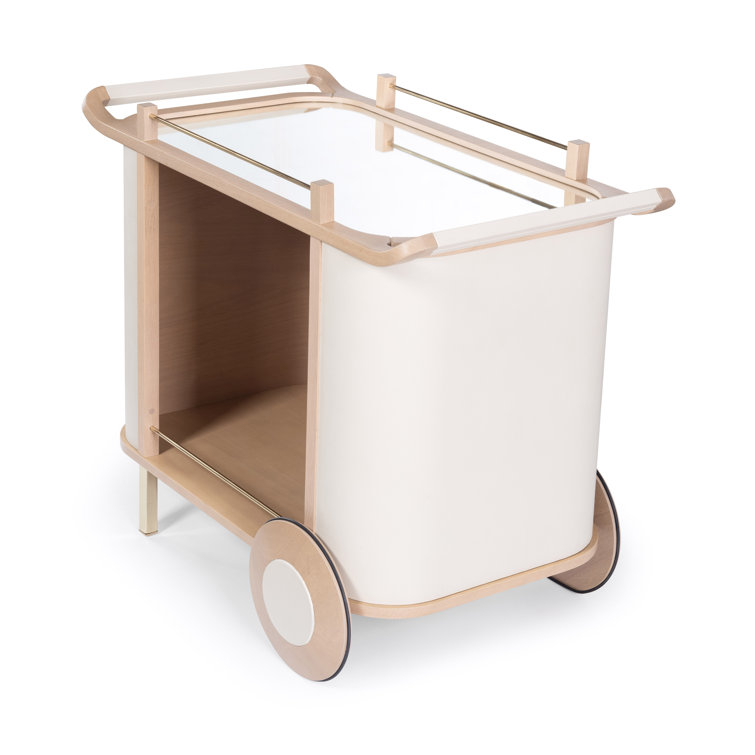 Nuetral Brown and Mirrored Solid Wood Bar Cart with Wheels