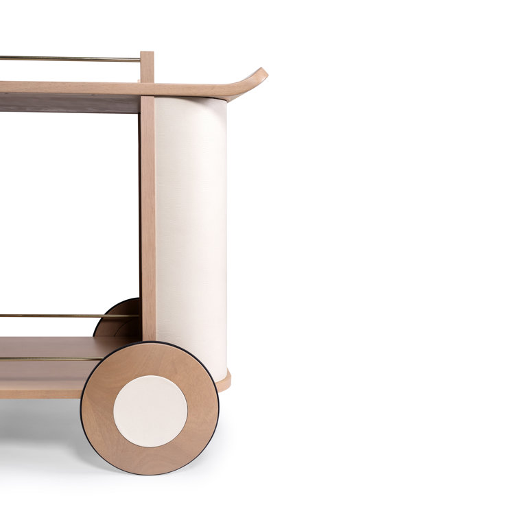Nuetral Brown and Mirrored Solid Wood Bar Cart with Wheels