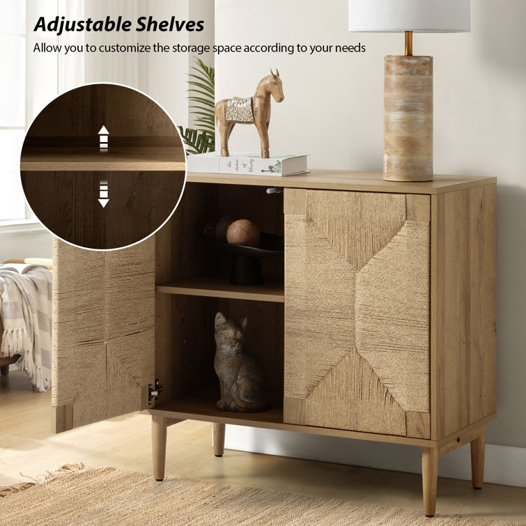 Louella Oak 32" Woven 2-Door Accent Cabinet with Adjustable Shelving