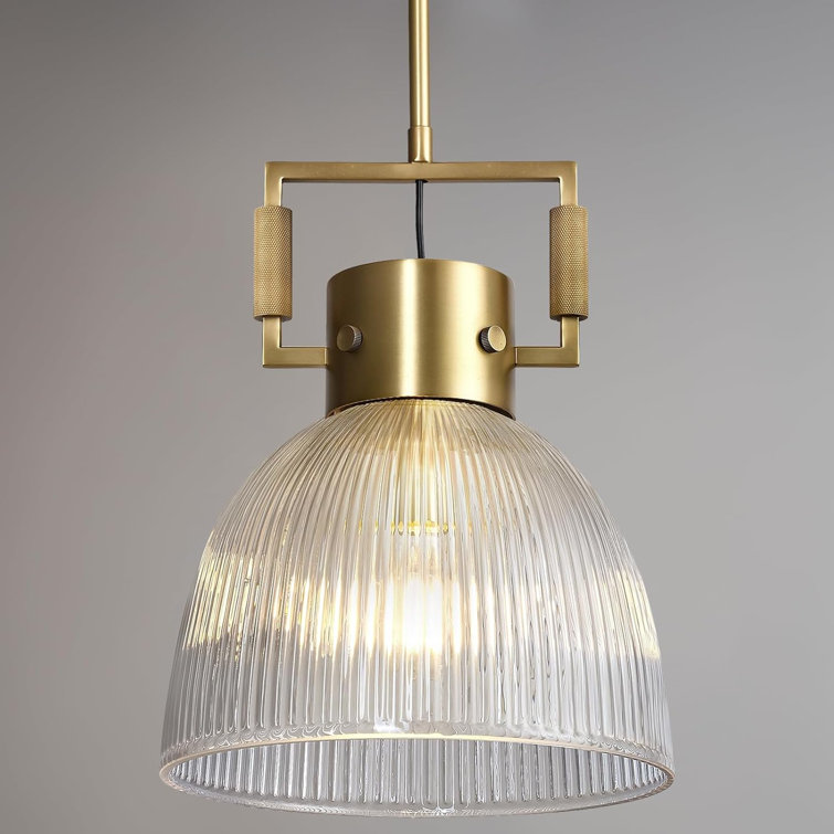 Gold and Glass Dome Pendant Light with Adjustable Height