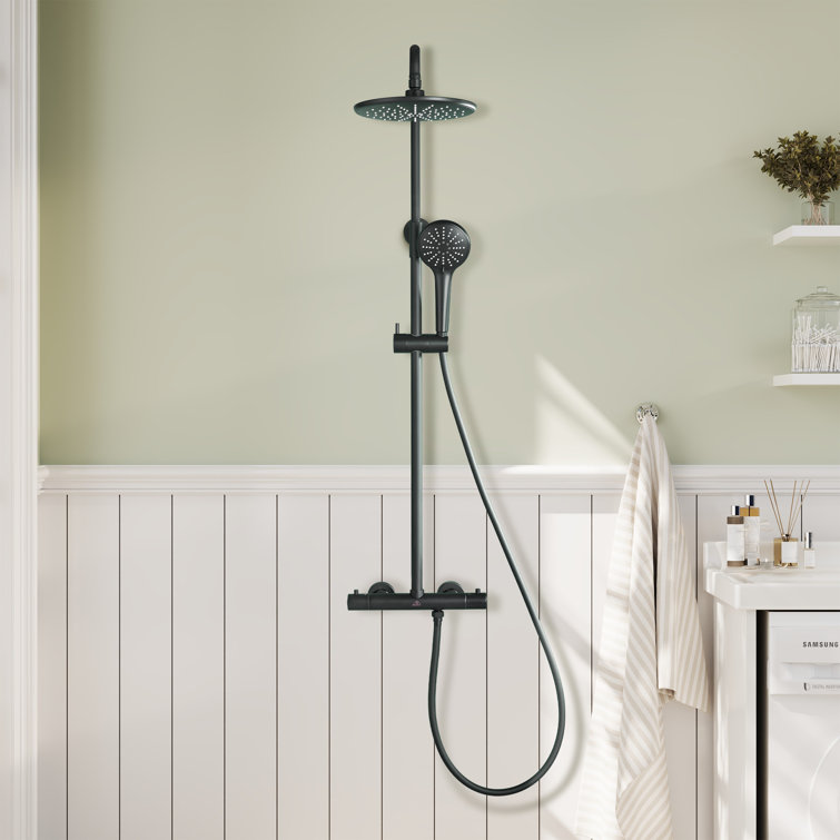 Matte Black Adjustable Height Rain Shower System with Handheld