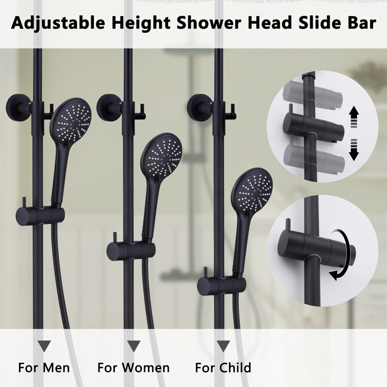 Matte Black Adjustable Height Rain Shower System with Handheld