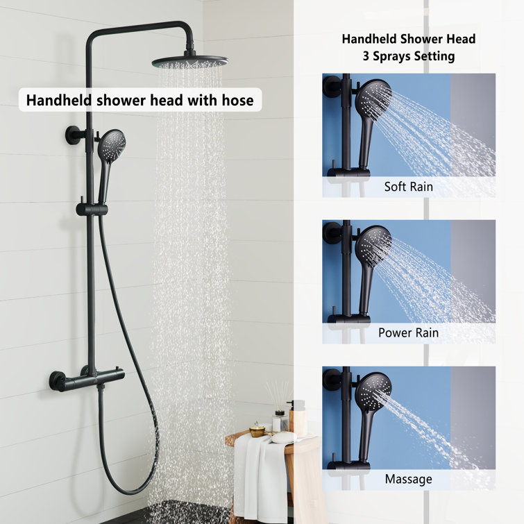 Matte Black Adjustable Height Rain Shower System with Handheld