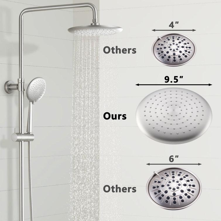 Brushed Nickel Wall Mounted Rain Shower System with Handheld