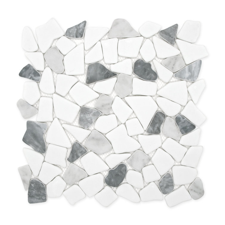 12" x 12" Mixed Gray Pebble Glass and Marble Mosaic Tile