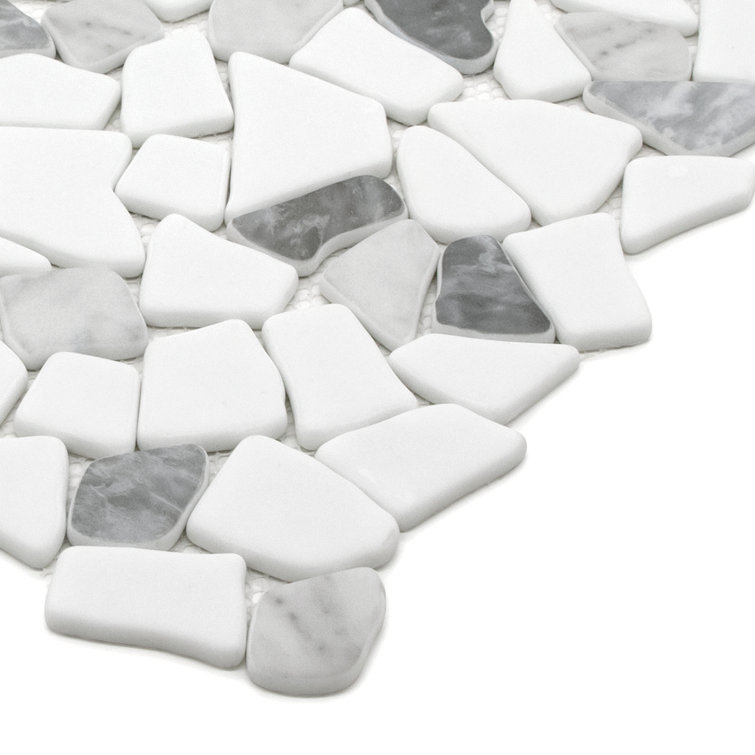 12" x 12" Mixed Gray Pebble Glass and Marble Mosaic Tile
