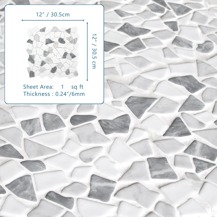 12" x 12" Mixed Gray Pebble Glass and Marble Mosaic Tile