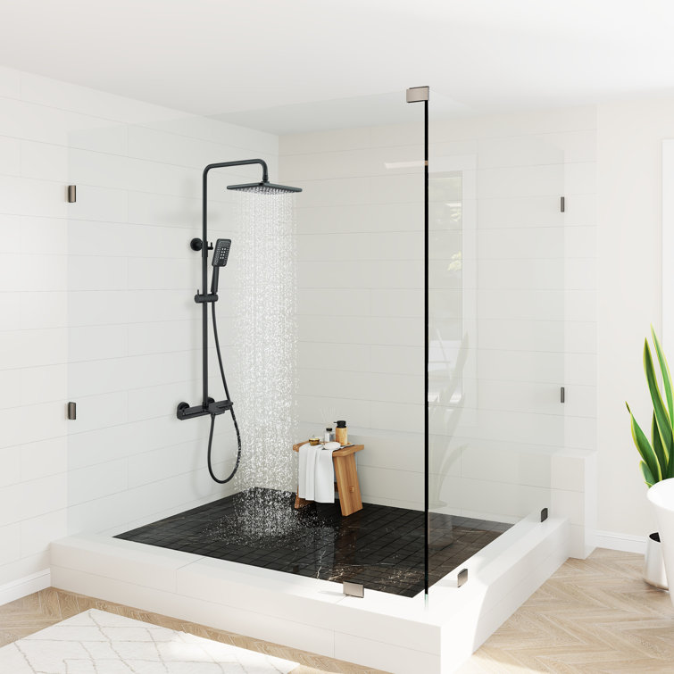 Matte Black Thermostatic Rain Shower System with Handheld