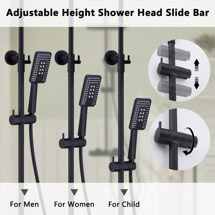 Matte Black Thermostatic Rain Shower System with Handheld