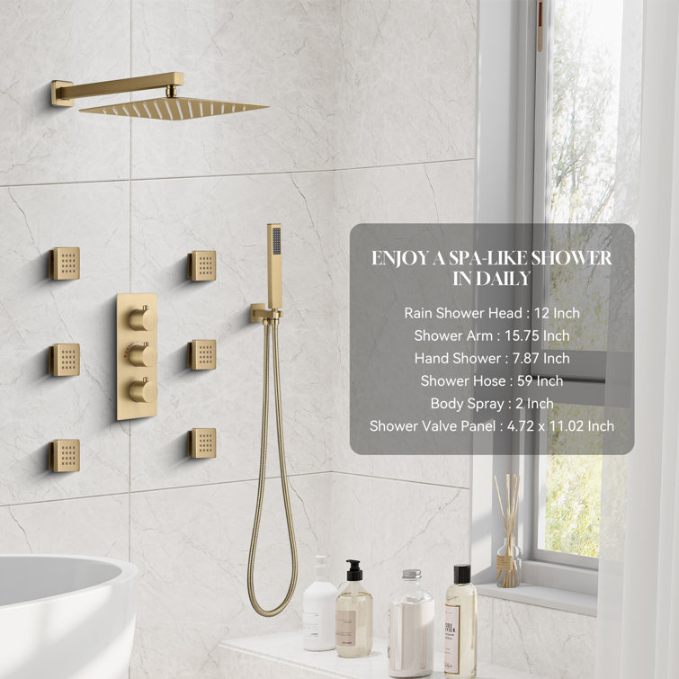 Brushed Gold Stainless Steel Dual Shower System with Handheld