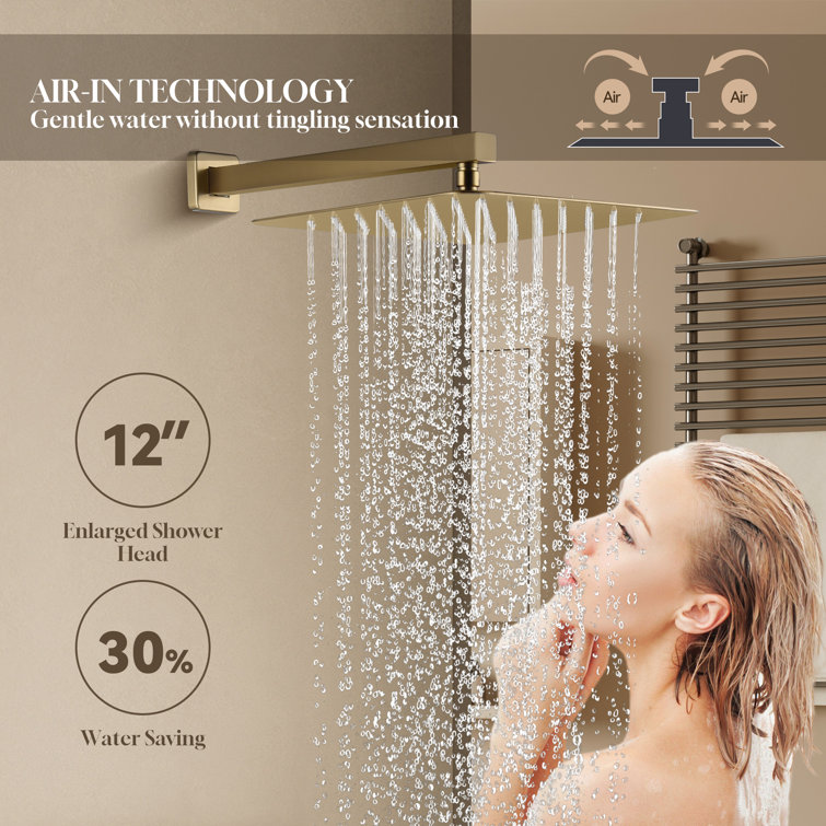 Brushed Gold Stainless Steel Dual Shower System with Handheld